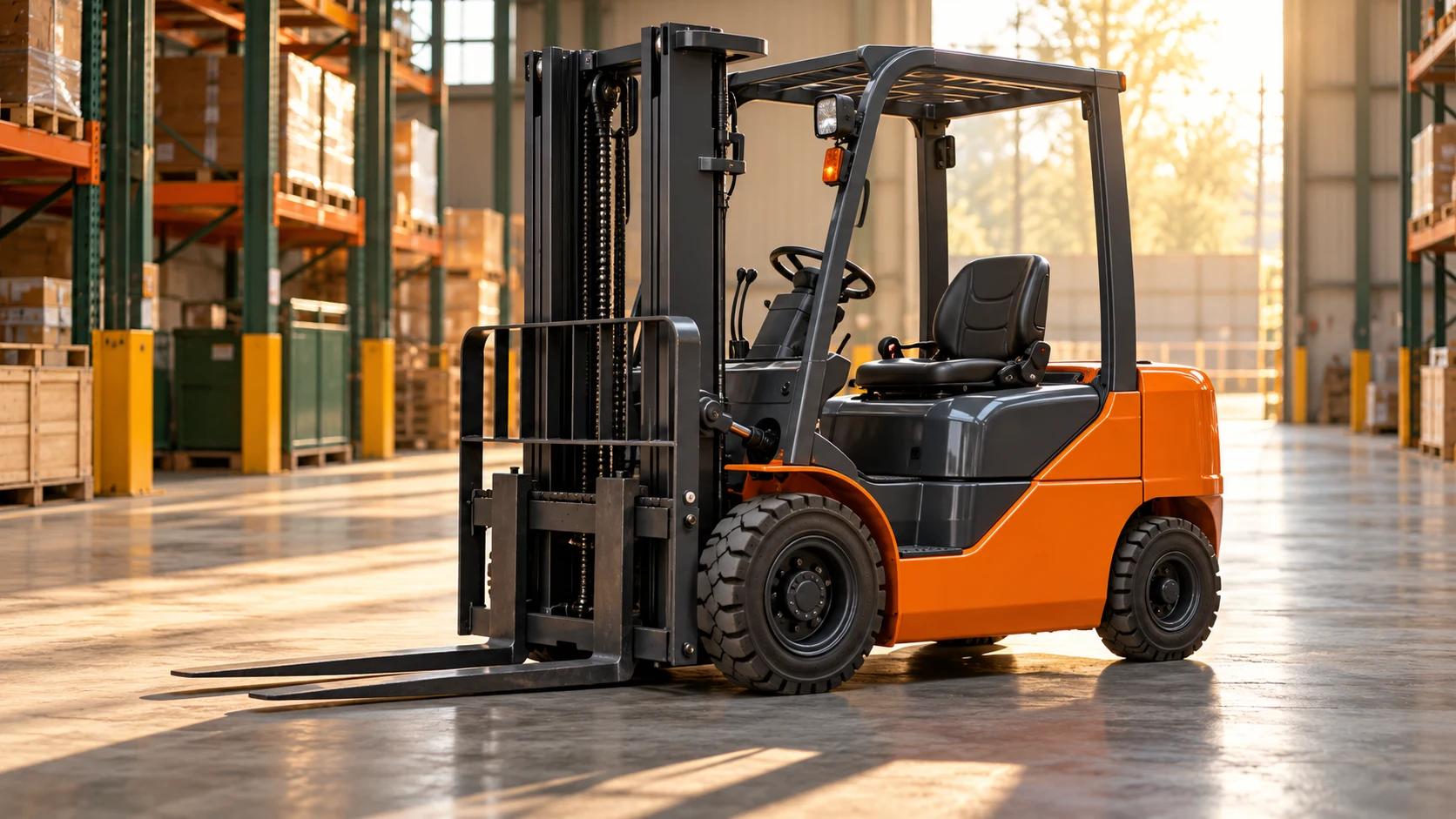 Forklift in a warehouse, illustrative image